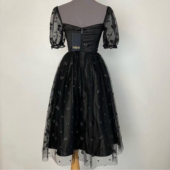 Collectif Skylar Glitter Heart Swing Sweetheart Puff Sleeve Tulle Prom Dress XXS - Picture 4 of 16